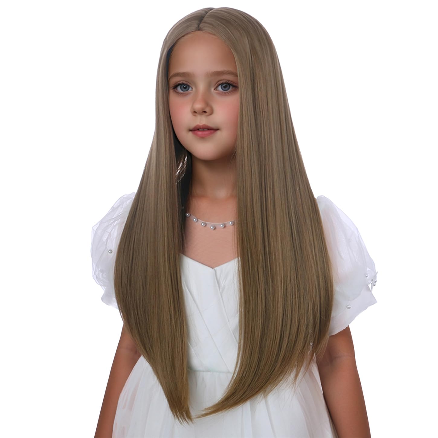 Kids Light Blonde Wig Children Long Blonde Straight Wig Girl Long Straight Middle Part Wigs Include Wigs Cap