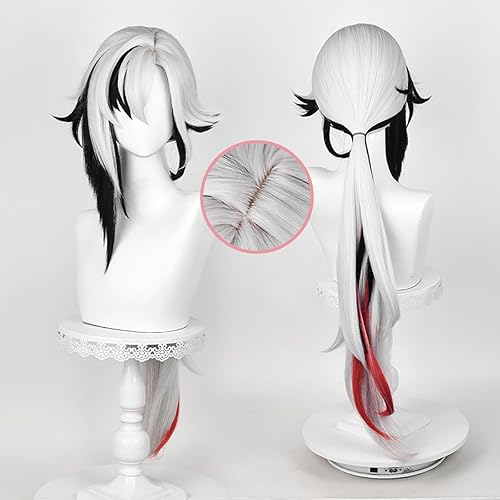 Miniatura 6 de Peluca de disfraz para Genshin Fontaine Arlecchino Cosplay Anime Party Pelucas Mujeres Plateado Blanco Negro Parte Lateral Pelo Sintético
