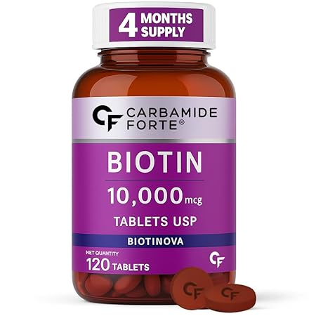 Carbamide Forte Biotin 10000mcg for Hair Growth, Skin & Nails - 120 Veg Tablets
