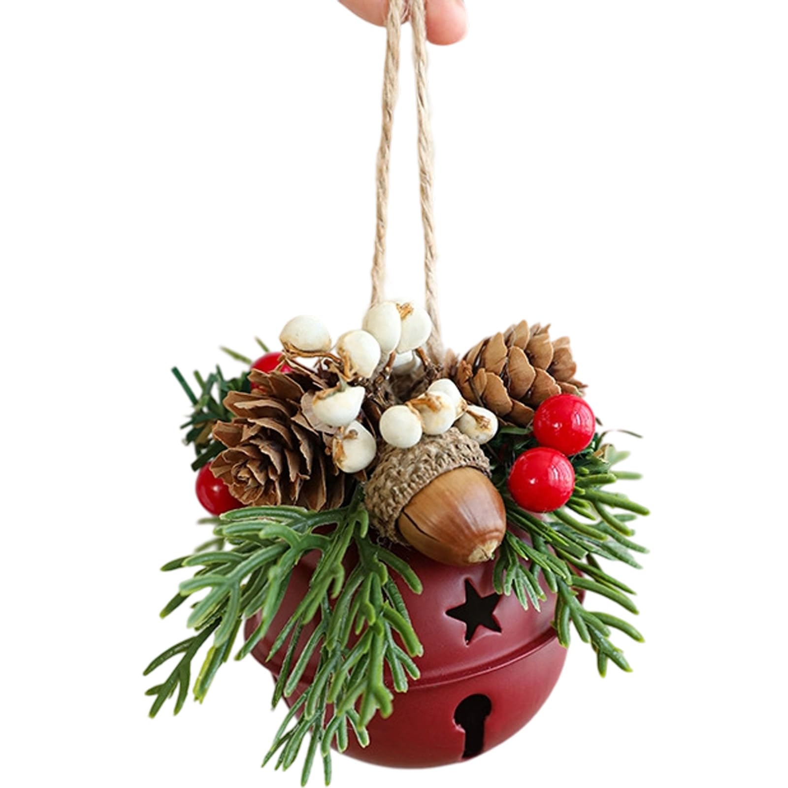 Christmas Tree Decorations Metal Bells with Antlers Pinecone Fabric Accent for Bells Decorations for Home Shop