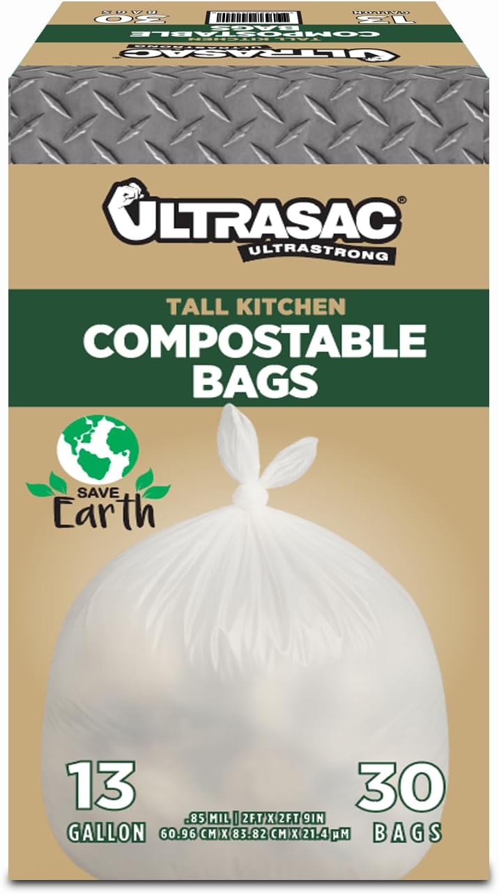 Ultrasac 13 Gallon 0.85 MIL Clear Compostable Trash Bags – 24″ x 33″ – Pack of 30