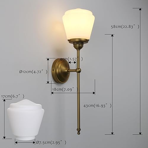 Miniatura 5 de Pathson Modern Wall Sconce Light with Milk White Glass, Hardwired Bathroom Wall Vanity Lamp, Mid-Century Rustic Decor for Living Room Bedroom