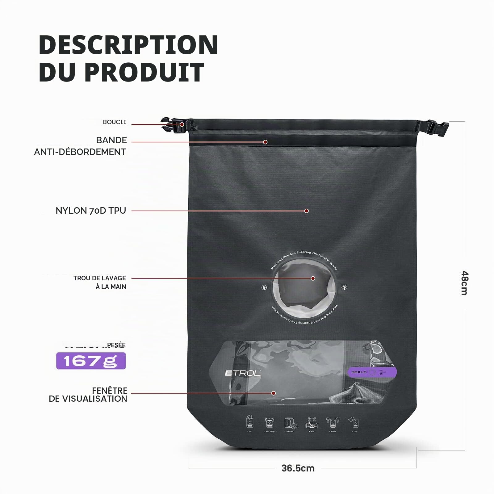 ETROL Trousse de lavage pour voyage, machine à laver portable – Kit de lavage manuel portable, sac à récurer les vêtements imperméable