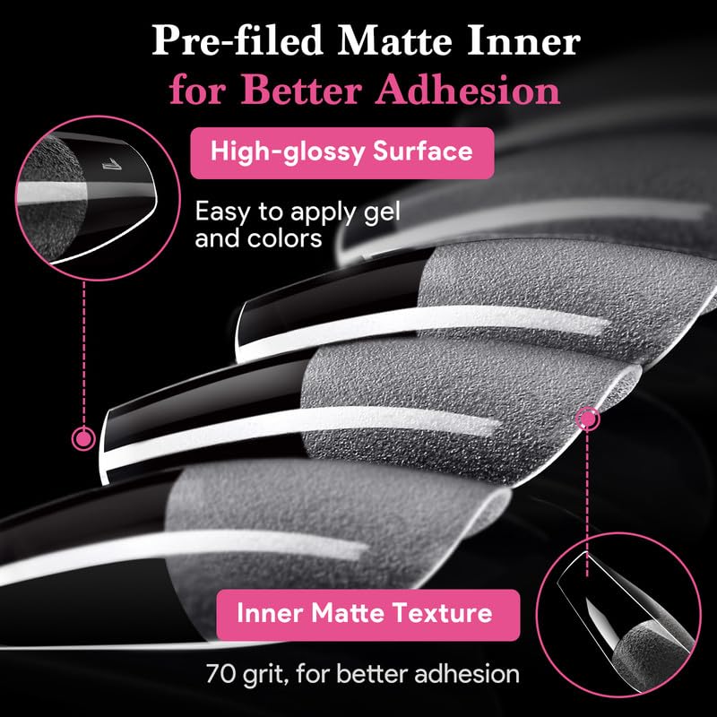 Image of Medium Coffin Nail Tips, 15 Sizes 510 PCS Clear Gel Tips | 510 PCS clear medium coffin tips with half-matte full cover, pre-shaped for bulk salon or home manicures.