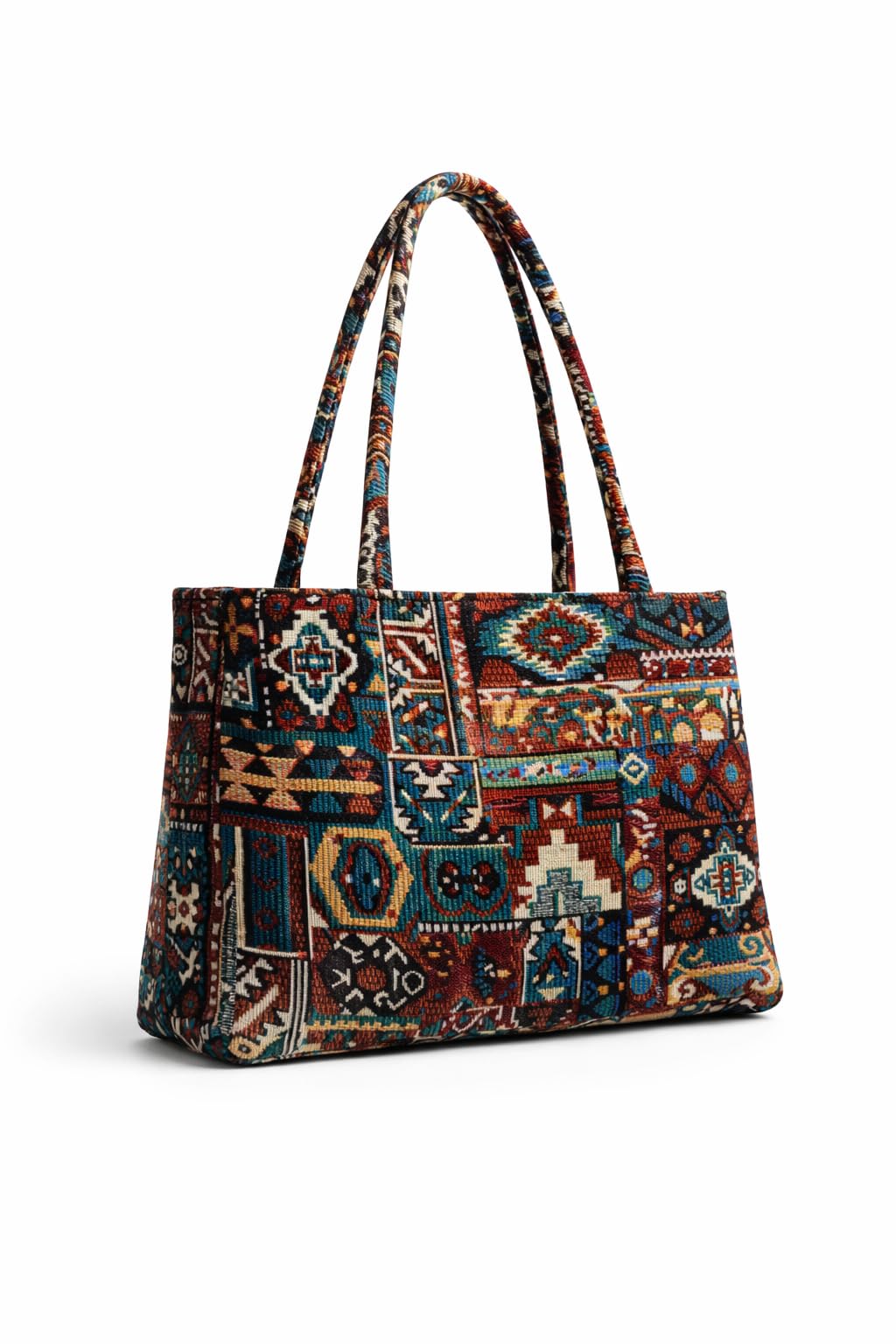 Bohemian Tapestry Tote Bag | Ethnic Kilim Pattern Shoulder Bag with 2 Zippered Compartments | Multi Color Artisan Handbag-image-12
