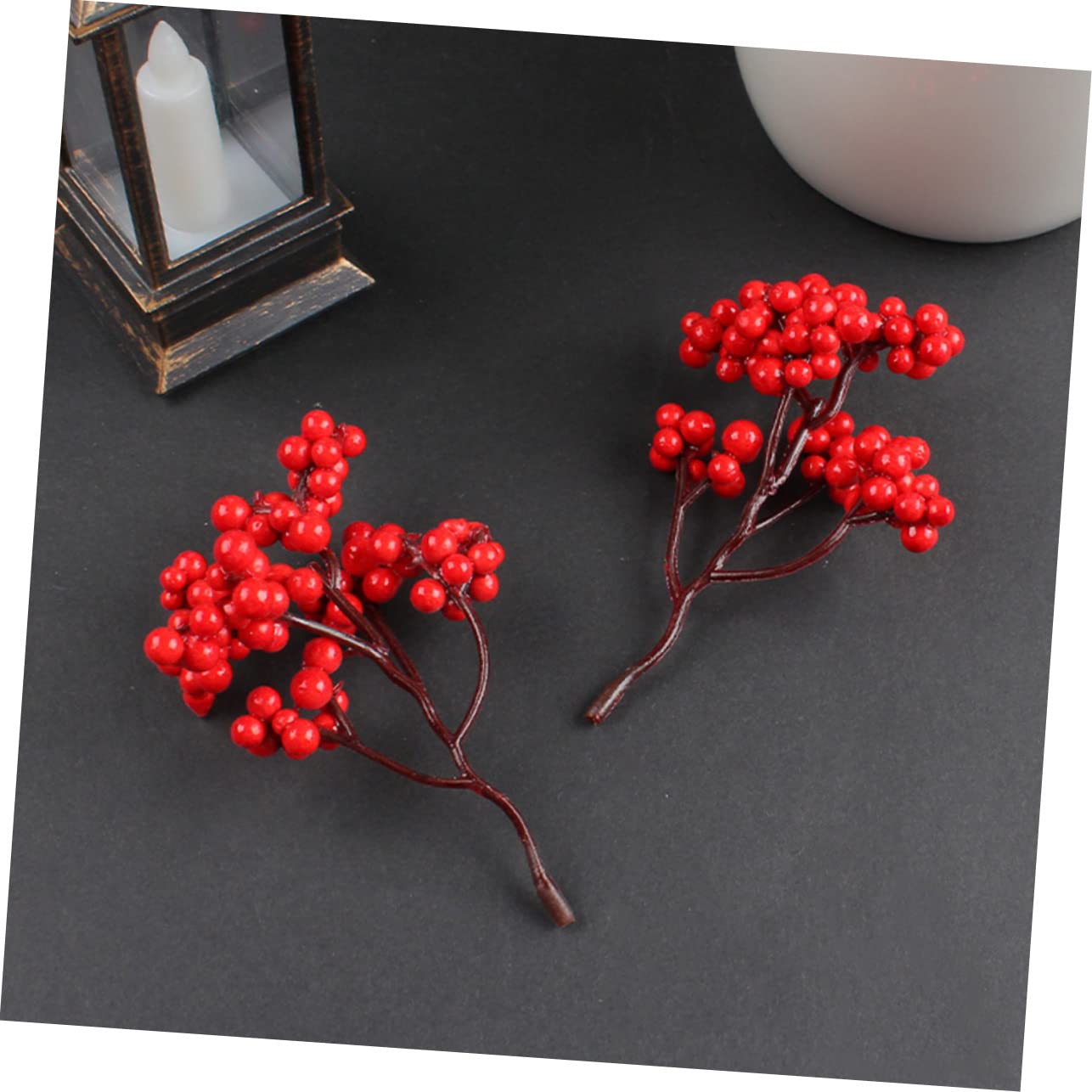 PRETYZOOM 40 Piezas De Frutas Rojas Artificiales Guirnalda De Navidad Tallos De Rojas Ramas De De Acebo Ramas De Artificiales Manualidades Tallos De