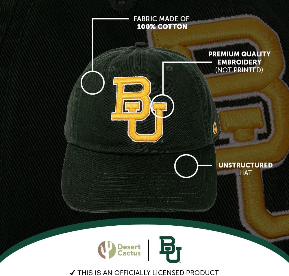 Desert Cactus Baylor University Baseball Hat Bears Brimmed Embroidered Hats Cap Adjustable Cloth Strap Adult (Style A) Green