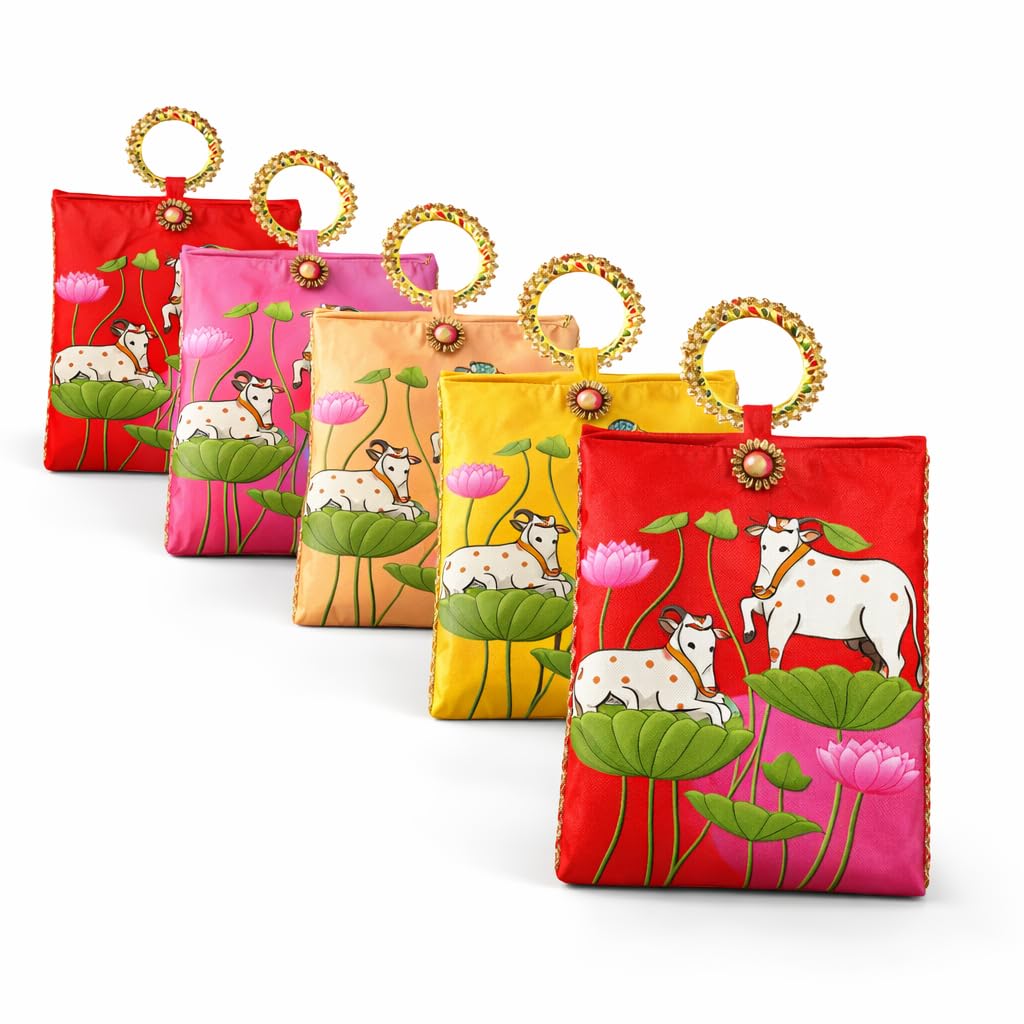 Pichwai Art Potli Bags with Beaded Handles for Wedding & Festive Gifting, Traditional Ethnic Return Gift Pouches, Premium Fabric Bags, Ideal for Diwali, Pooja & Housewarming-image-40