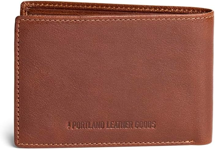 Portland Leather Ridgewell Bifold Wallet for Men - Handmade Full-Grain Leather - Slim Design - RFID Blocking - 3 Card Slots & 2 Bill Compartments - Natural Suede Interior - Blackrock