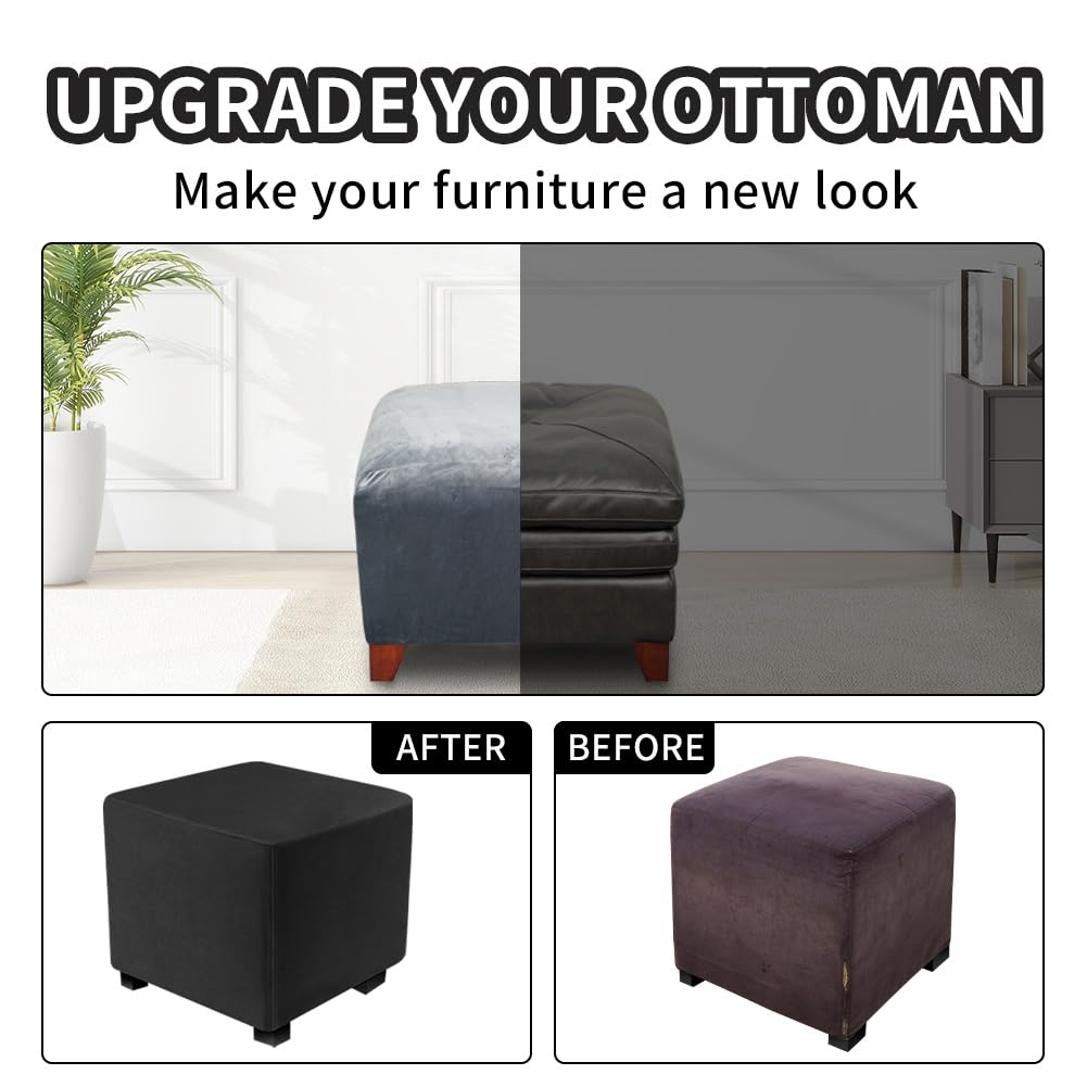 DUJUIKE Copri Poggiapiedi, Copertura Ottomana, Copri Pouf Rettangolare in Velluto Lavabile,elasticizzato con fondo elastico(L&W: 33–46 cm, H: 38–46 cm, nero)