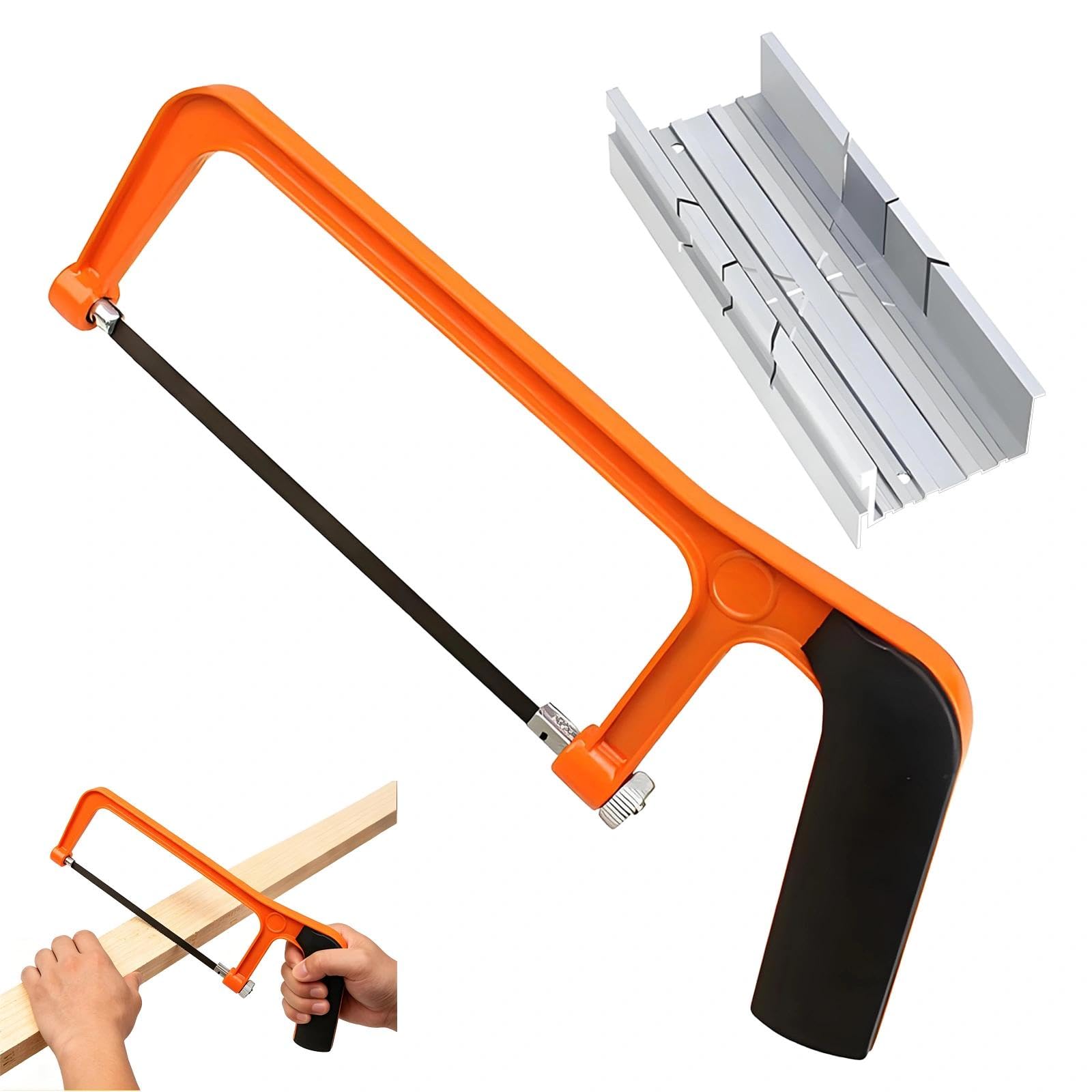 Mini Hacksaw and Mitre Block Set, 5.3 Inches Metal Cutting Saw with Aluminium Mitre Box for Precision Angles, Small Saw Kit for Wood, Plastic & DIY Crafts, Orange