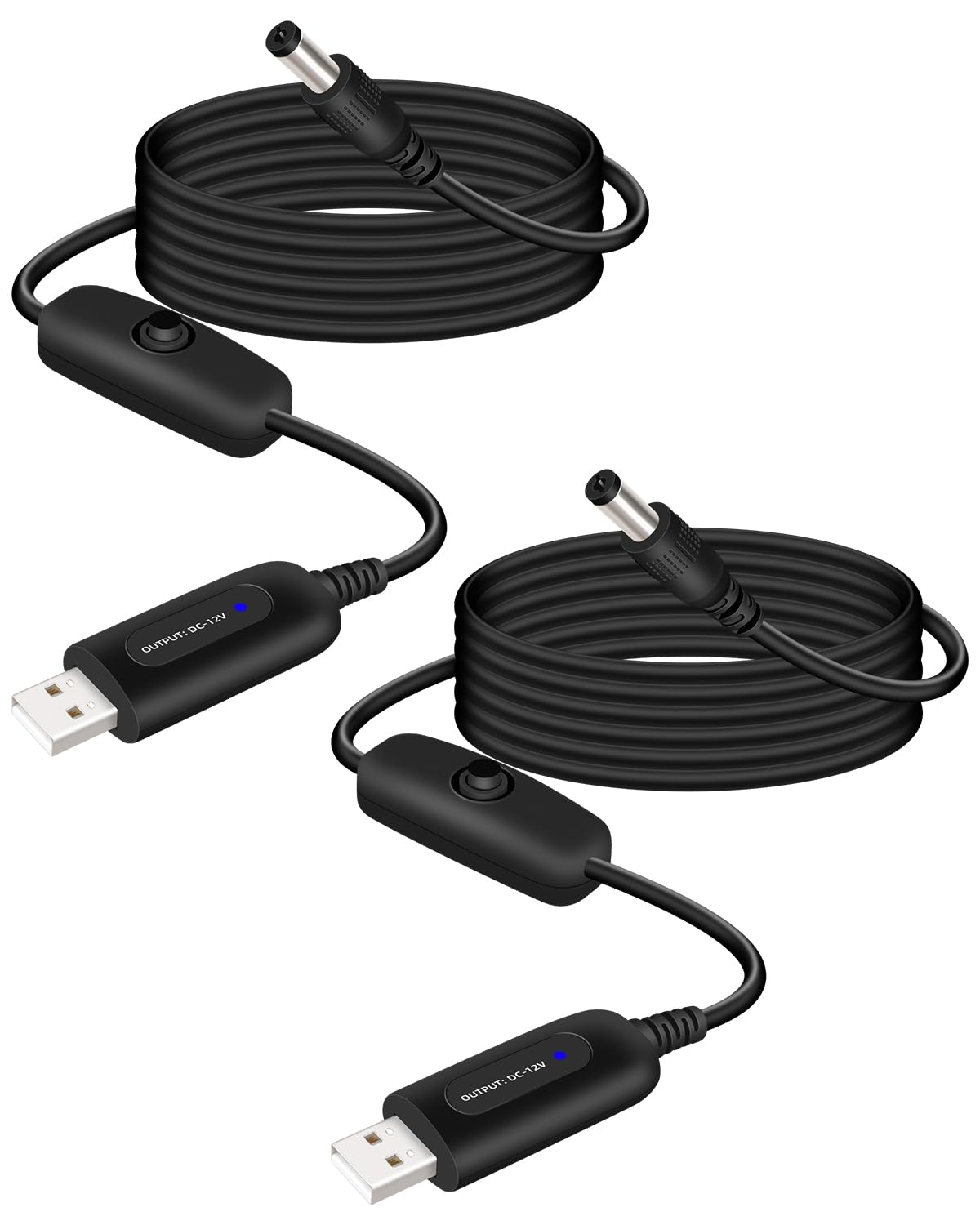 RIIEYOCA 12W USB 5V zu 12V DC 5,5 x 2,1mm Step Up Converter Kabel mit Ein/Ausschalter & LED Anzeige, USB A zu 12V DC Netzteilkabel für Router, Modem, WLAN Verstärker (2er Pack, 1,5M/5ft)