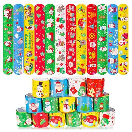 Max Fun 48pcs Christmas Slap Bracelets Party Favors Toys for Kids Xmas Party Favors Christmas Stocking Stuffers (Christmas)