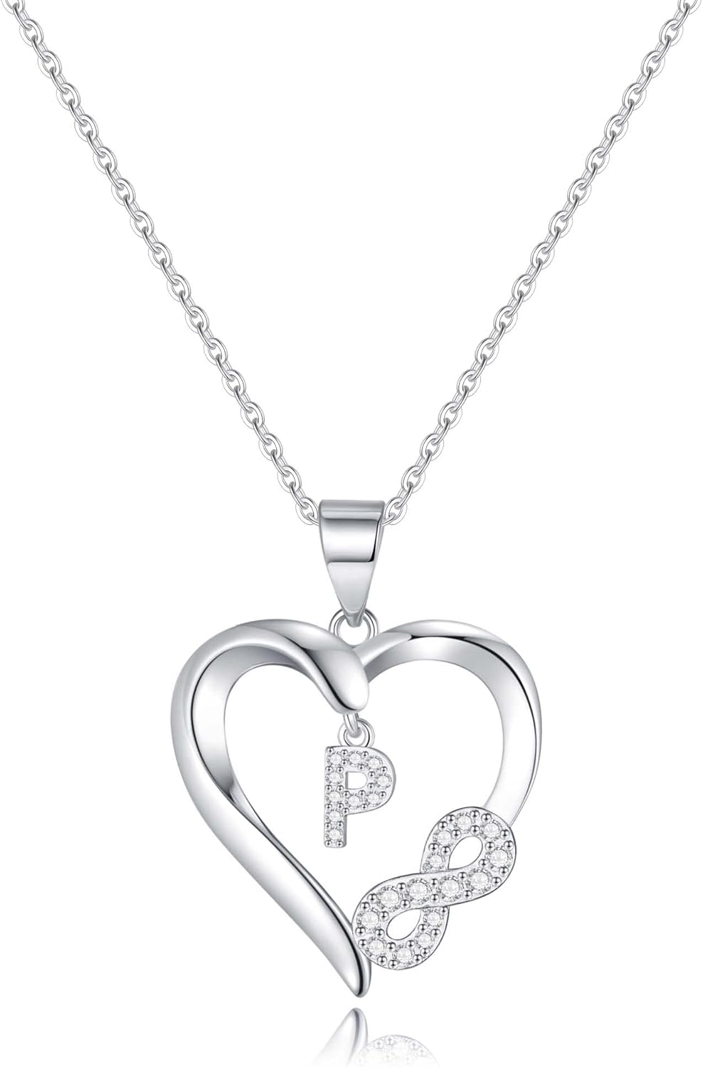 Valentine's Day Gifts for Women - Heart Initial Sterling Silver Necklace with Cubic Zirconia Heart Pendant, Elegant Jewelry Gift for Mom Wife Girlfriend, Perfect Birthday Present in Gift Box