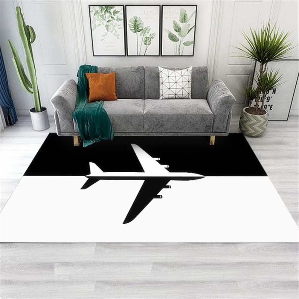 Moquette 140x200cm noire motif avion style haut de gamme