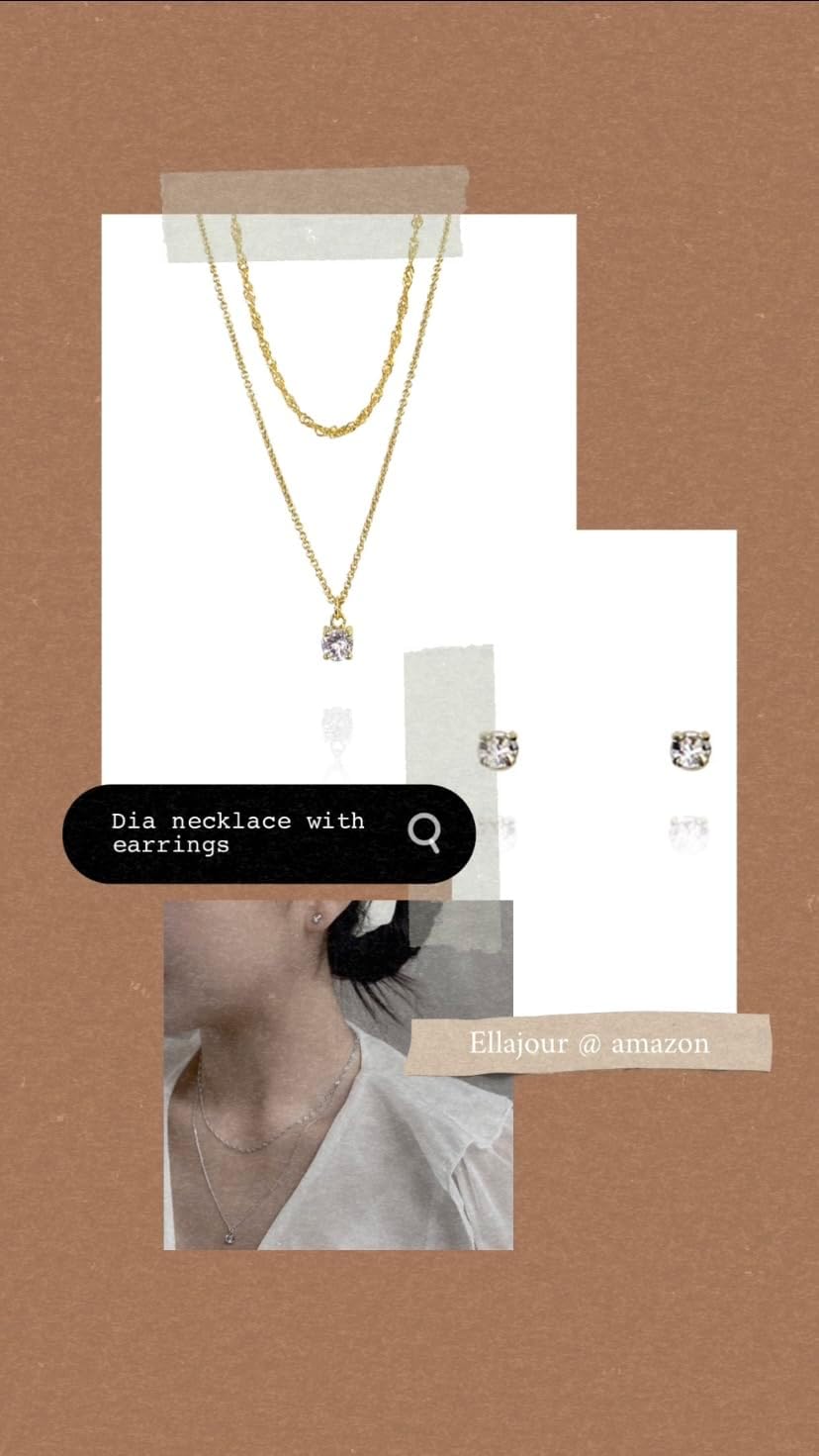 Dia Simple Layered Necklace with Set Earrings