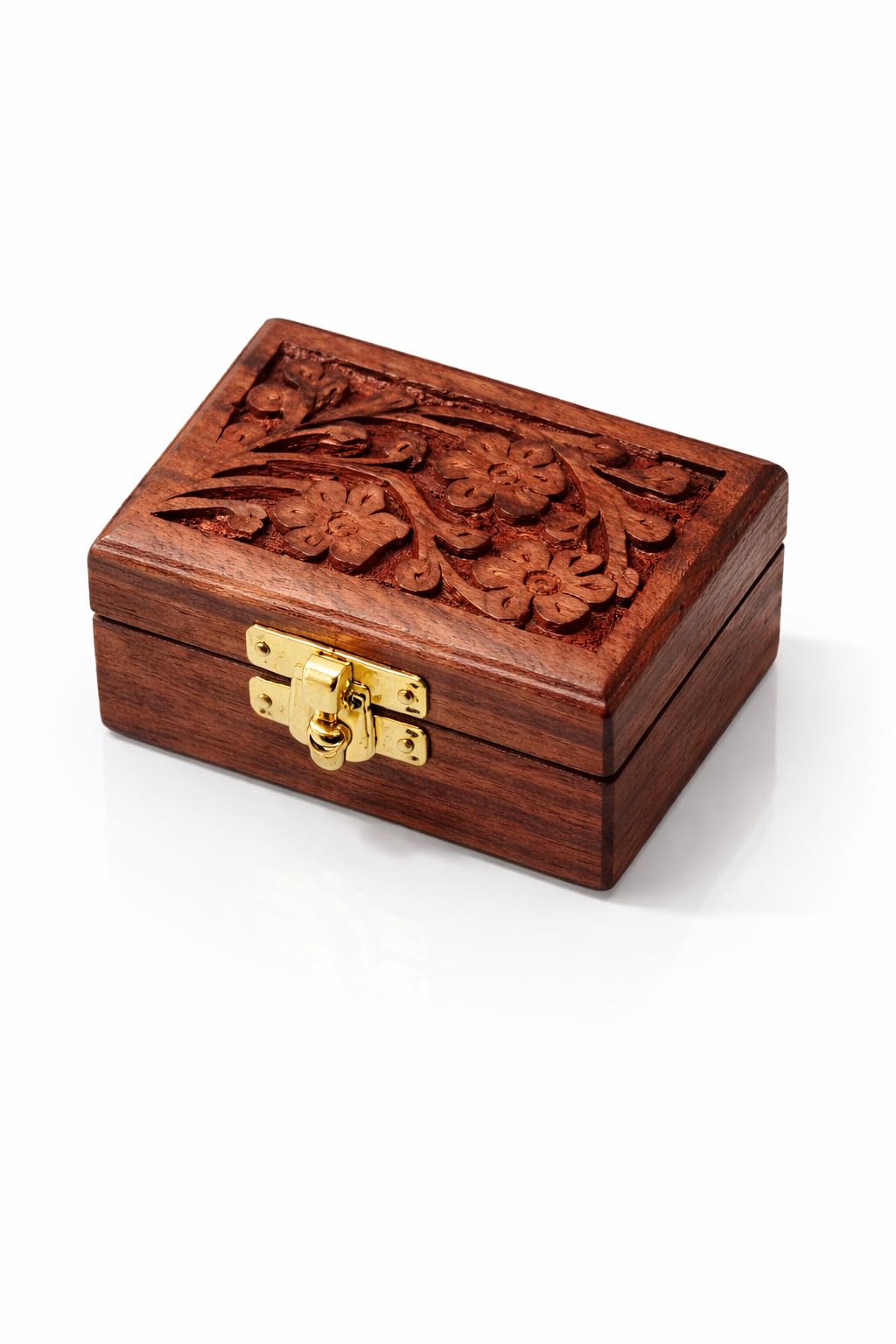 Handcrafted Wooden Carved Jewelry Storage Box with Brass Lock – Decorative Small Wooden Treasure Box for Rings, Earrings & Keepsakes | Vintage Floral Design-image-48
