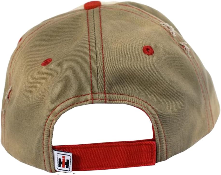 540Brands McCormick Farmall Men's Adjustable Baseball Cap, Distressed Tea-Stained with Logo Patch, 6-Panel Hat Brown