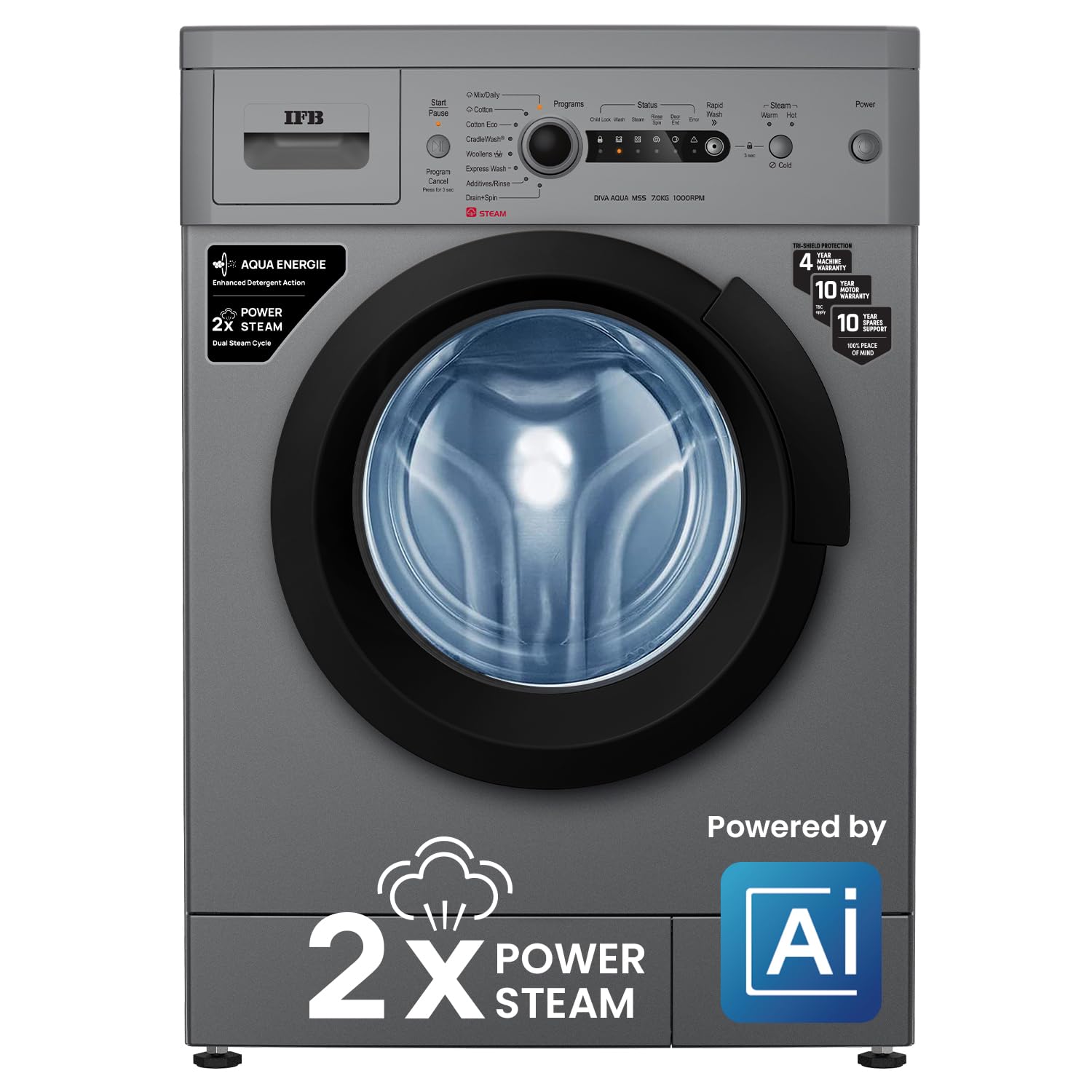 IFB 7 Kg 5 Star with 2X Power Steam, AI Powered, Fully Automatic Front Load Washing Machine (DIVA AQUA MSS 7010, In-built Heater, Metallic Silver) (B0C8V17GXN) Amazon Price History, Amazon Price Tracker