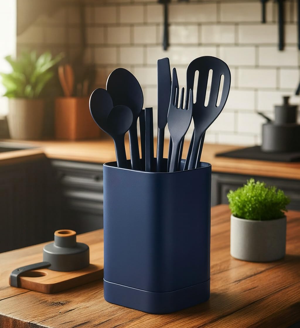 Kitchen Utensil Holder Square Pot (Matt Dark Blue)