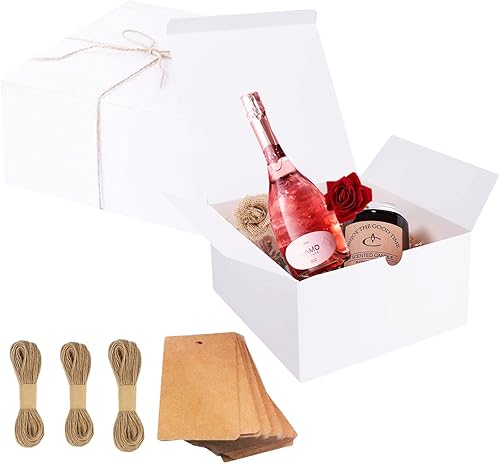 GUIFIER 15 cajas de regalo blancas de 8 pulgadas, cajas de regalo de cartón con tapas de 8 x 8 x 4 pulgadas, cajas de regalo de papel para dama de