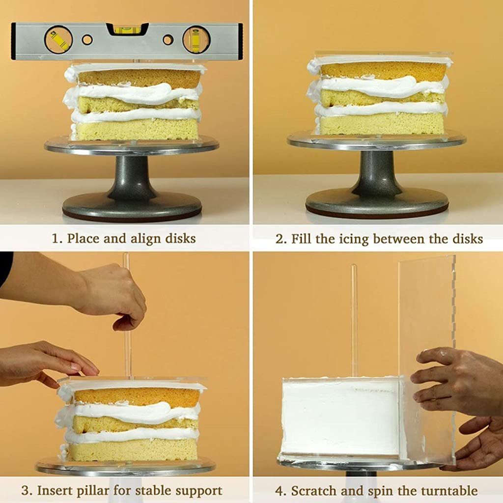 Juego de 11 discos acrílicos para tartas, base de peine, raspador, varilla de pasador, mantequilla, crema, herramientas de decoración de pasteles