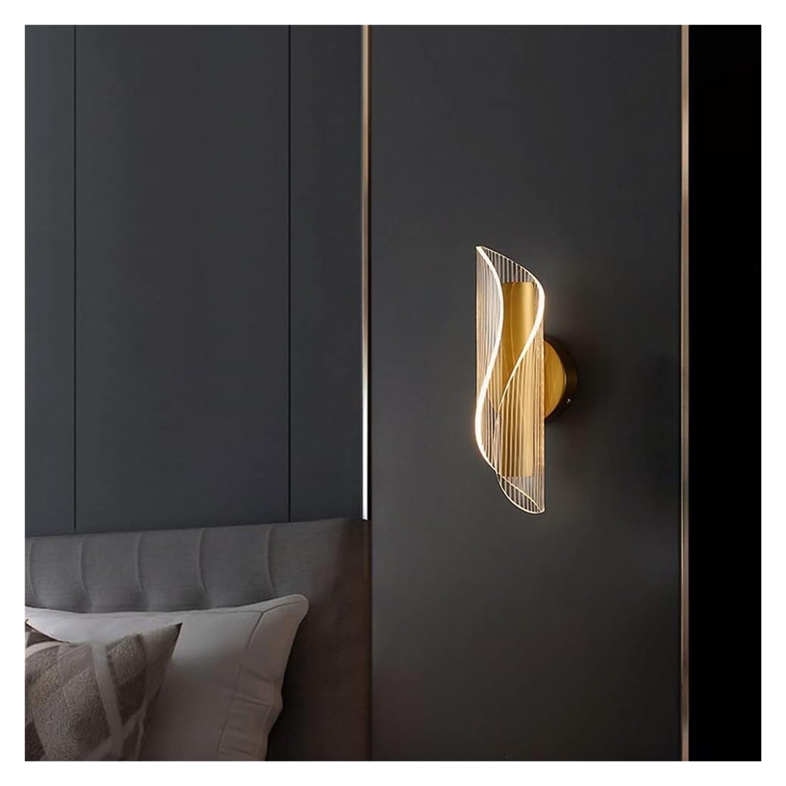 HXYSXHJUO Wall Lamp PostGold LED 10W Copper Spiral Acrylic Lampshade Decor Sconce Light Indoor Stair for Living Room Bedroom Loft Hotel Aisle (Color : Trichromatic Light)
