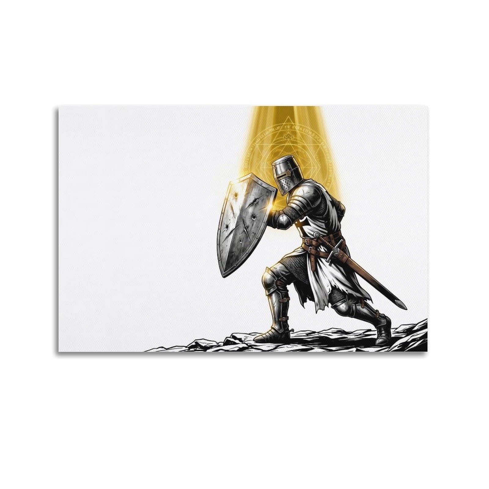 OKNGB Vintage Medieval Knight Poster Last Defense Shield Crusader Armor Decorative Painting Canvas Art Picture 20x30inch(50x75cm)