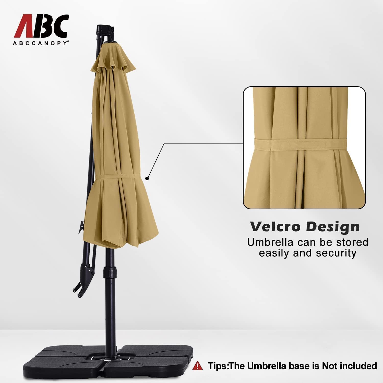 ABCCANOPY 10FT Cantilever Umbrella Offset Hanging Patio Umbrella with Base Stand Rotate and Tilt，Suitable for Garden, Lawn, Backyard(Khaki)