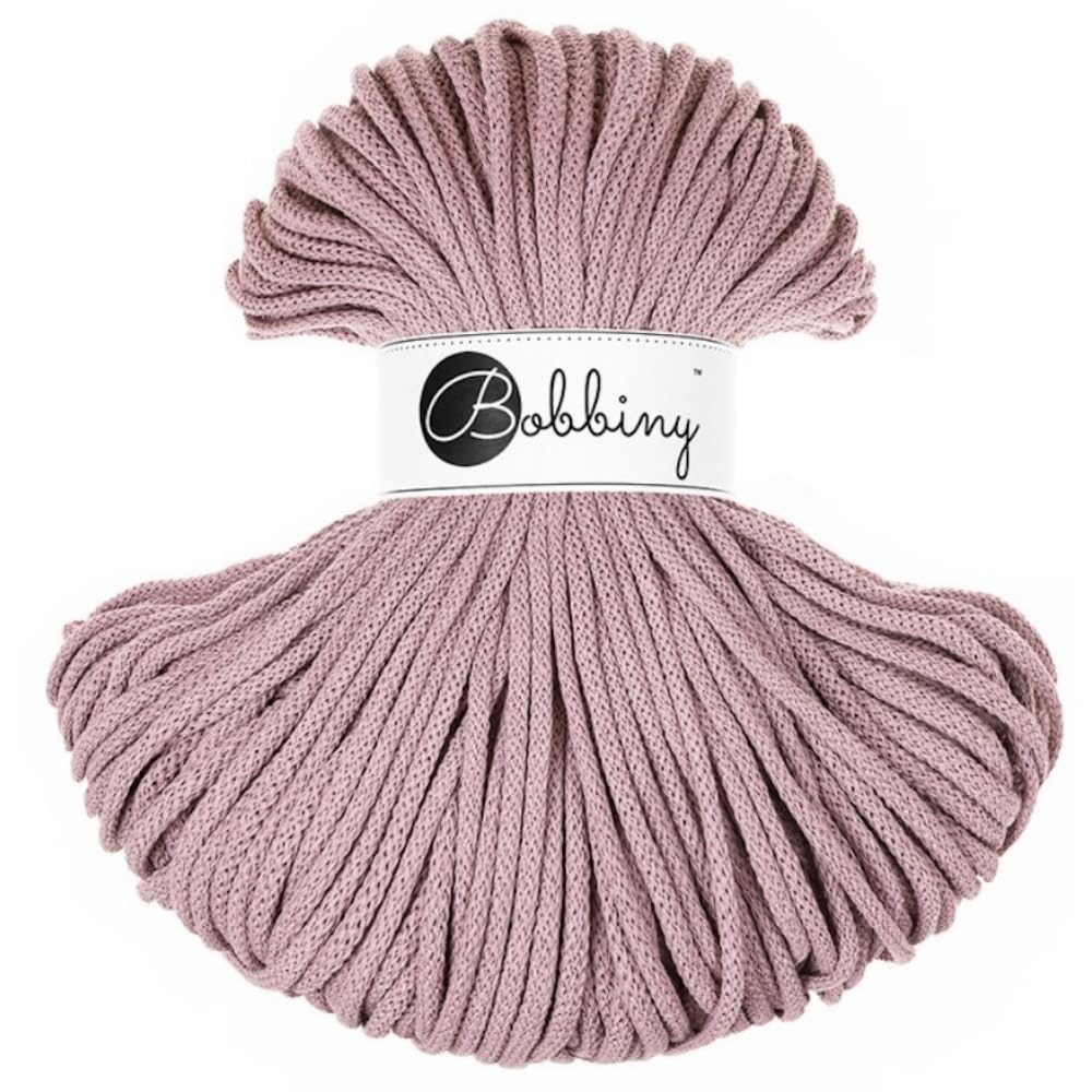 Bobbiny Premium 5mm Braided Macrame Cord (Mauve) 108yds/330ft (100% Recycled Cotton)