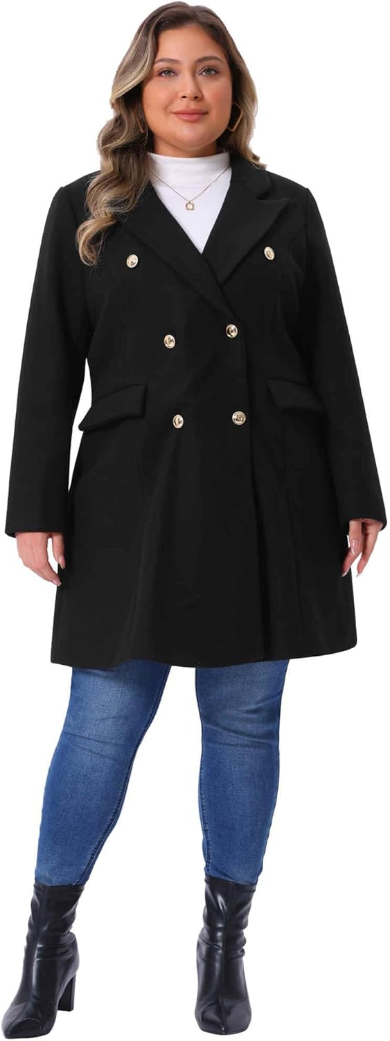 Agnes Orinda Womens Plus Size Winter Pea Coat Double Breasted Notch Lapel Long Trench Coats Jackets Trendy Dressy 2025