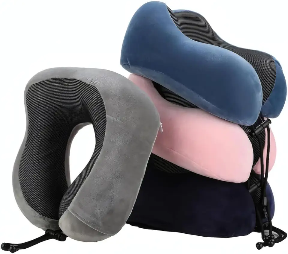 Travesseiro de Pescoço Formato U para Viagem Apoio Cervical Ergonômico Conforto para Avião Carro e Ônibus Almofada Macia para Dormir Sentado Premium (Azul Escuro)