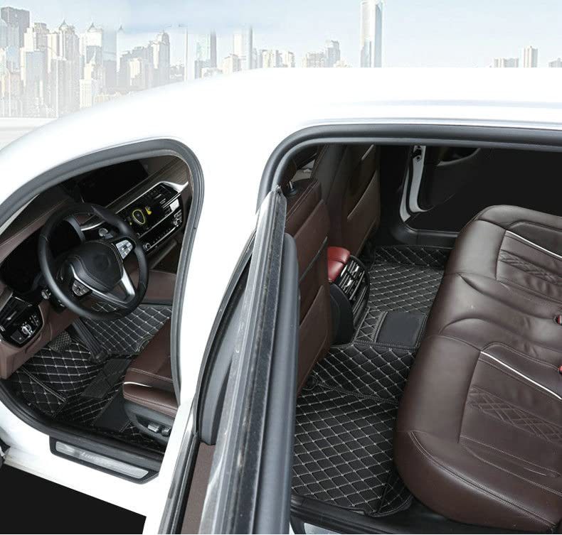 Custom Car Floor Mats Fit for 99% Sedan SUV Sports Car Full Coverage Pads Leather Floor Liners Mat Women Men (Black with red line)