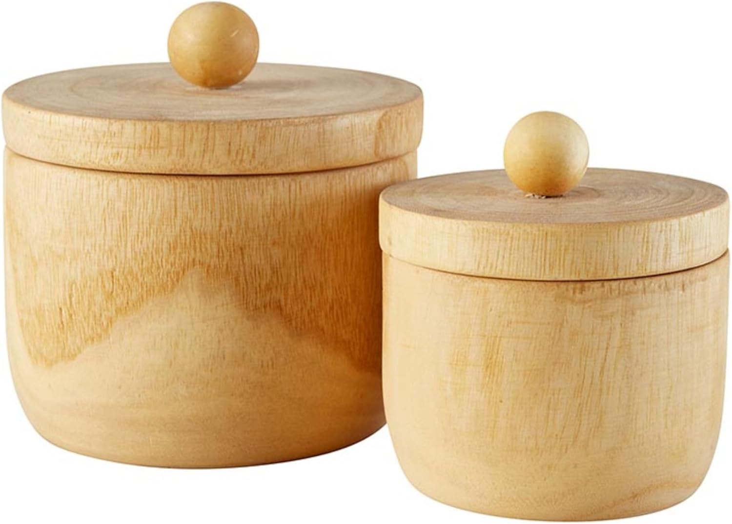 47th & Main Decorative Pot With Lid Wooden Storage Container, Set of 2, Light