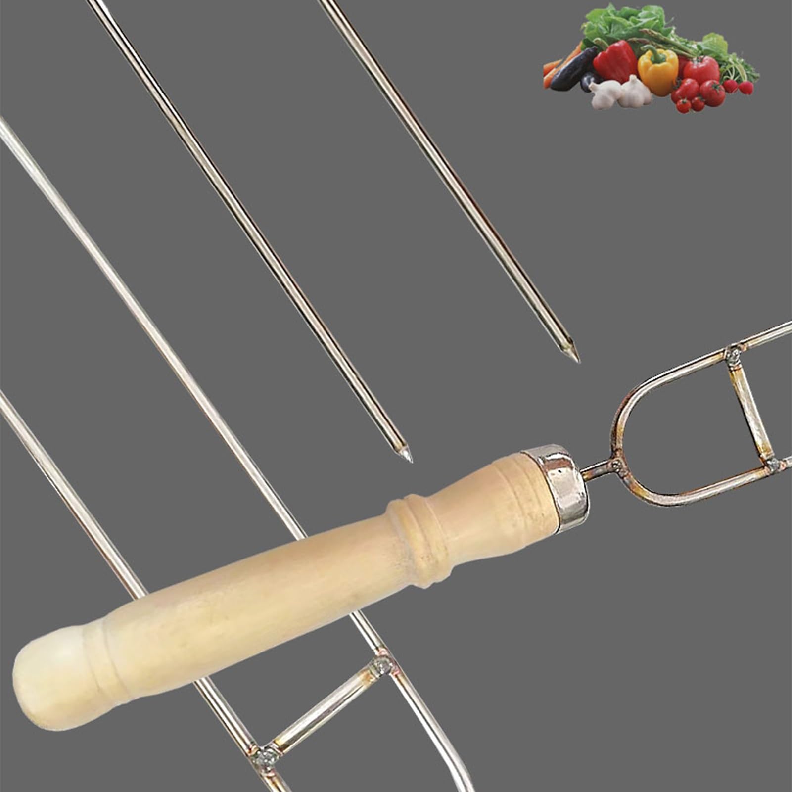 Spiedini for grigliate Piatte a Doppia Croce, spiedini di Kabob, con Comoda Impugnatura in Legno, Acciaio Inossidabile, for Cocktail, Barbecue, Barbecue, Frutta (Size : 20)