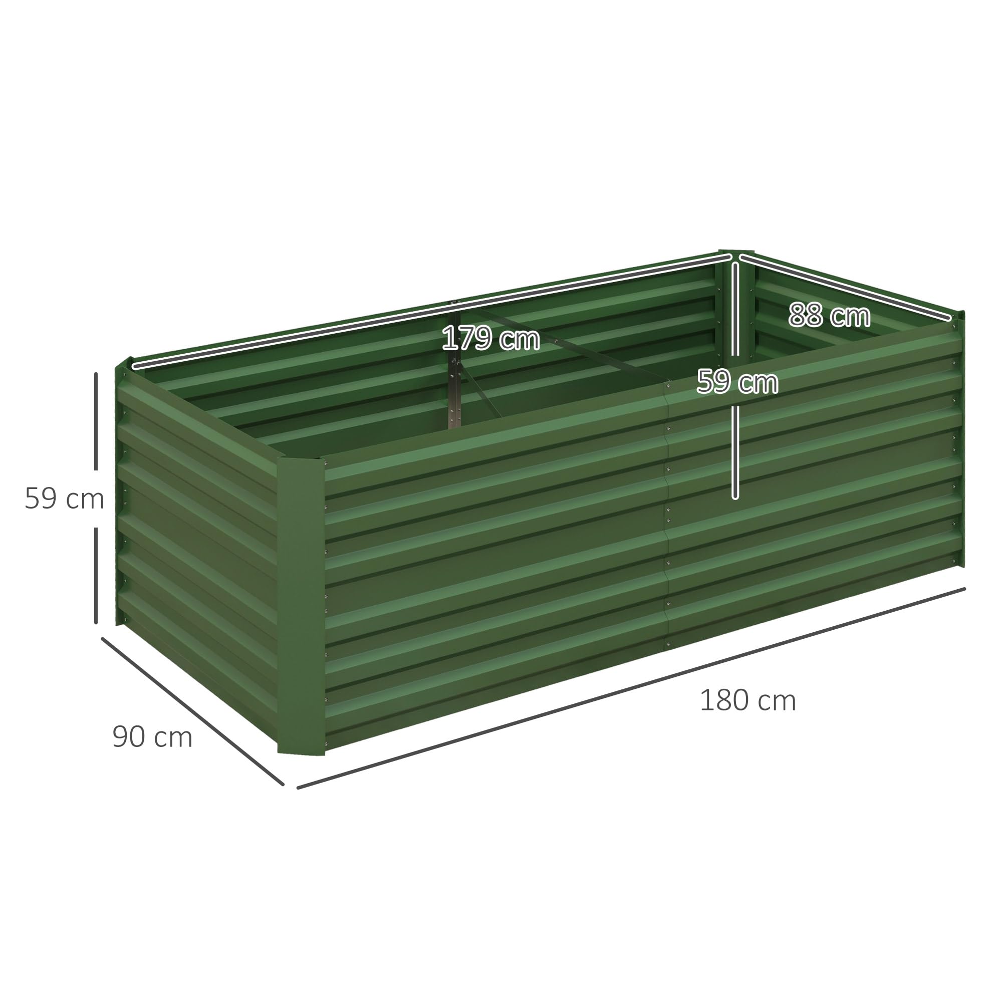 Outsunny Carré Potager de Jardin rectangulaire Tubes de renforcement Acier galvanisé 180 x 90 x 59 cm Vert