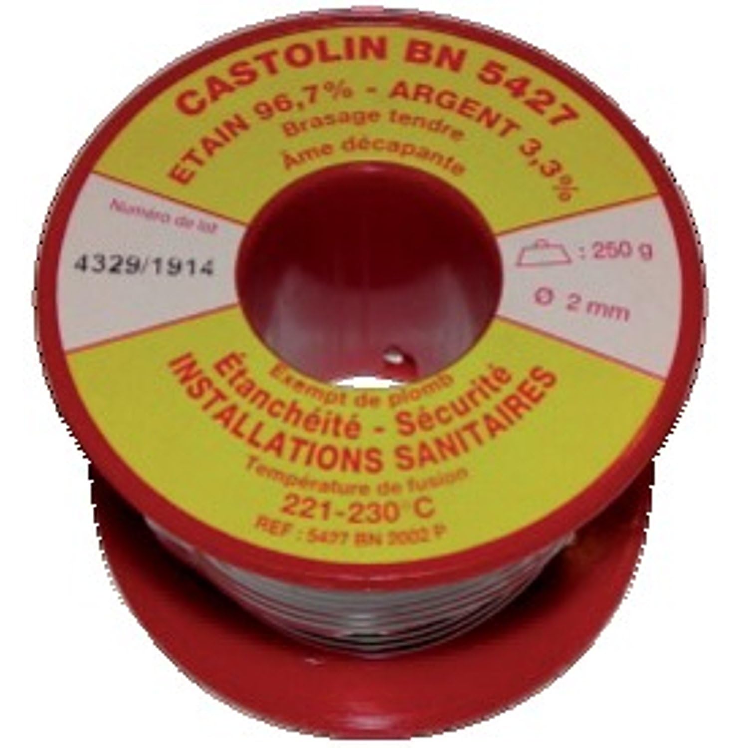Bobine de fil BC5427 brasage tendre sans plomb étain/argent 3,3% D2 250g réf 5427BC2002P