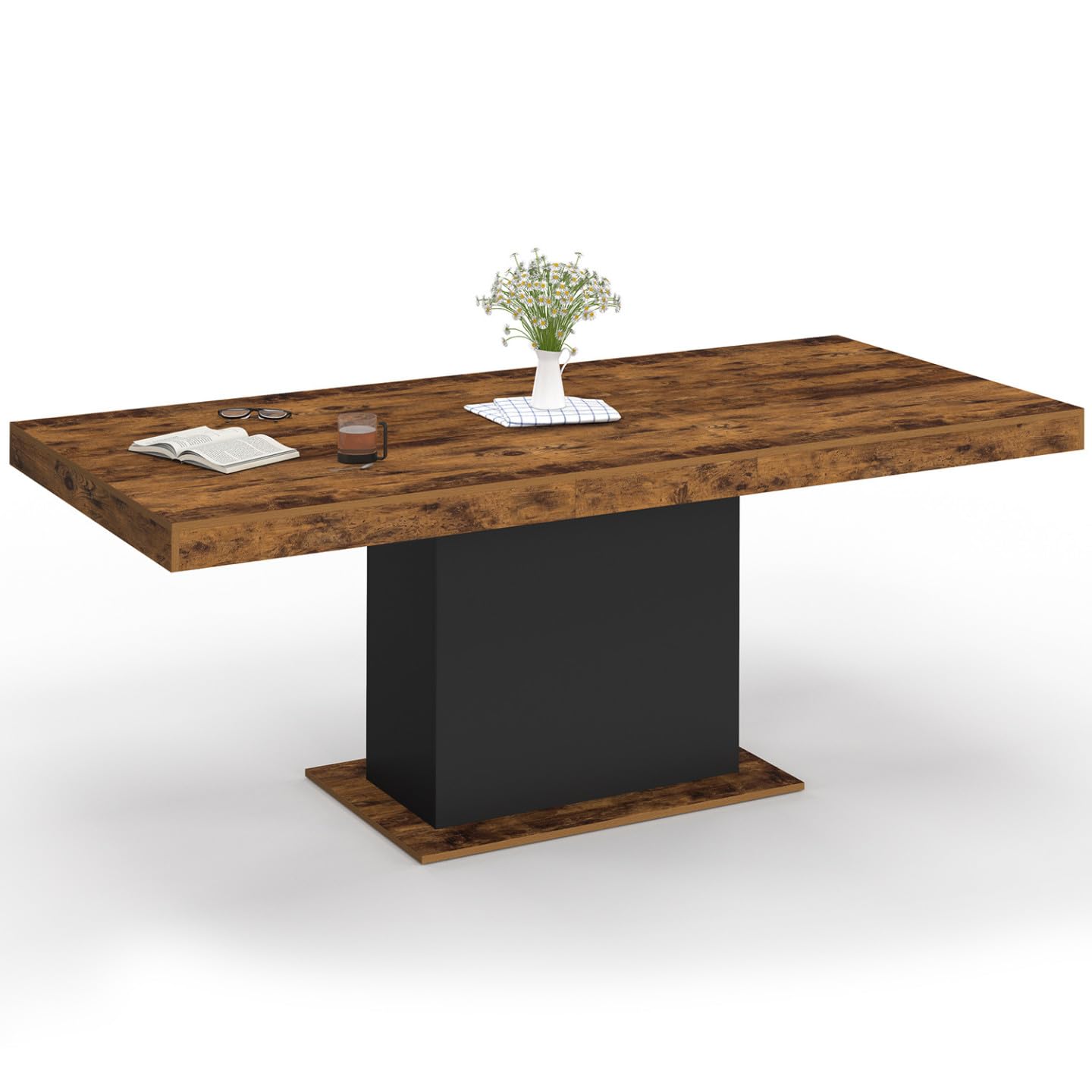 IDMarket - Mesa de comedor rectangular extensible EDEN 6-10 personas Madera efecto antiguo y negro 160-200 cm