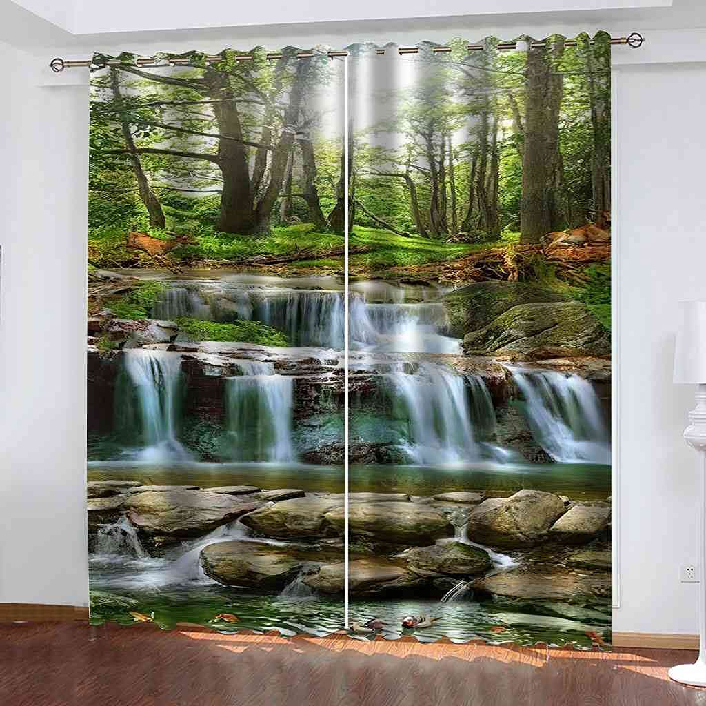 Rideau oeillets cascade forêt 3D polyester isolé phonique luxe