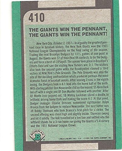BOWMAN 1991 'THE SHOT HEARD ROUND THE WORLD' COMMEMORATIVE COLLECTIBLE BASEBALL CARD #410 - FREE SHIPPING