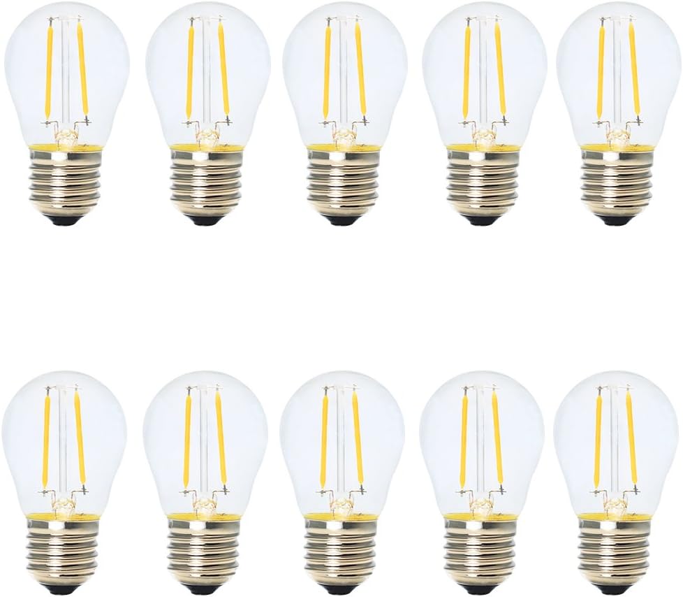 10 Pack 2W G45 E27 LED Filament Golfball Bulb,10W Incandescent Bulb Equivalent, Non-dimmable, Warm White 2700K,LED Vintage Glass Mini Globe Bulb,AC 220V