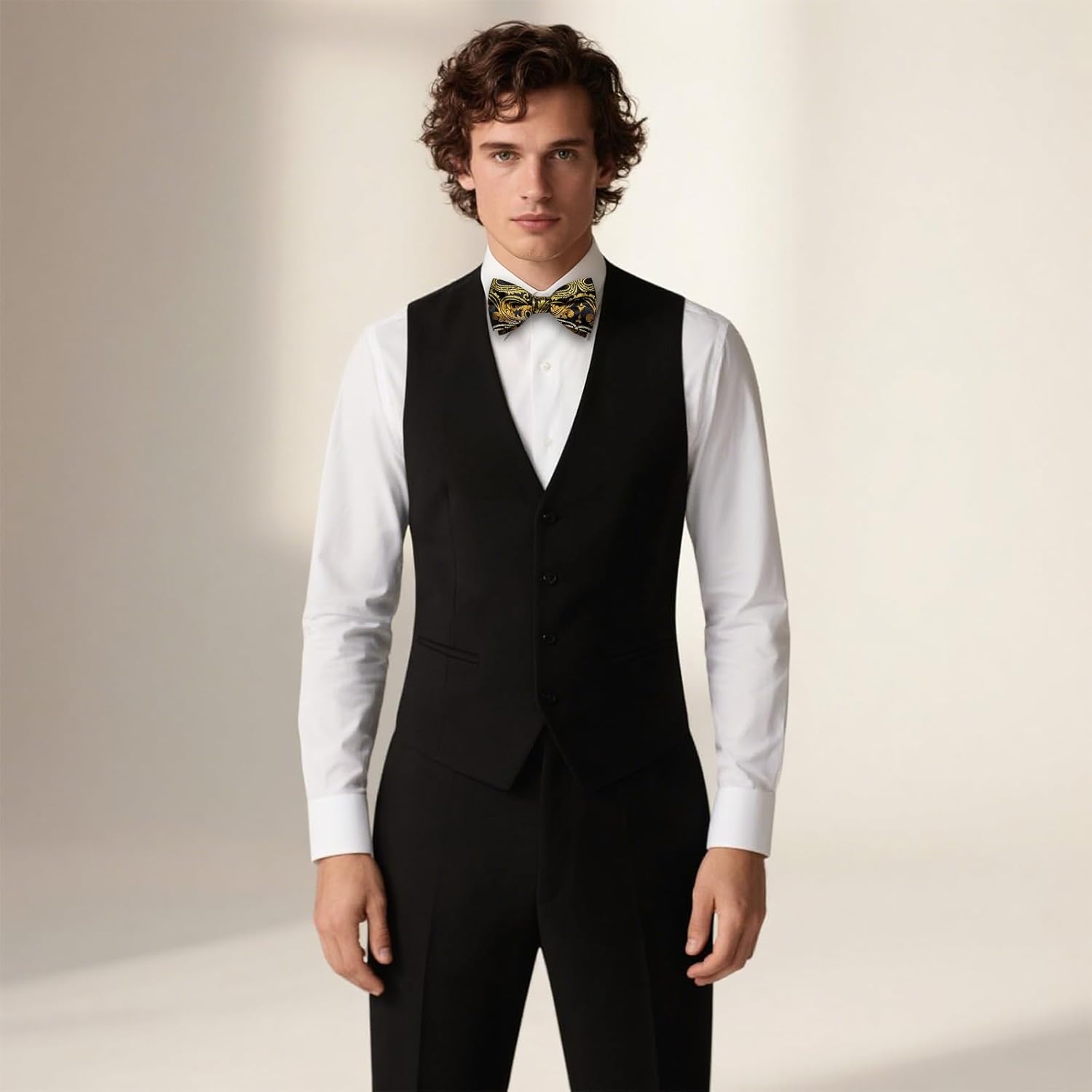 DiBanGu Paisley Pre-Tied Bow Ties for Men Silk Adjustable Bowtie and Pocket Square Cufflinks for Wedding Party - Image 2