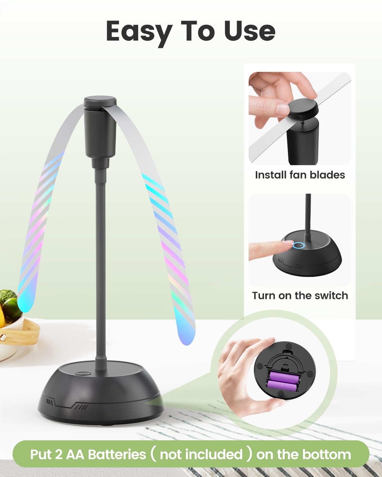 Paquete de 4 ventiladores de alimentos para mesa, alimentado por pilas AA, ventilador portátil con cuello de cisne flexible y cuchillas suaves, ventilador de mesa sin sonido para barbacoa 2