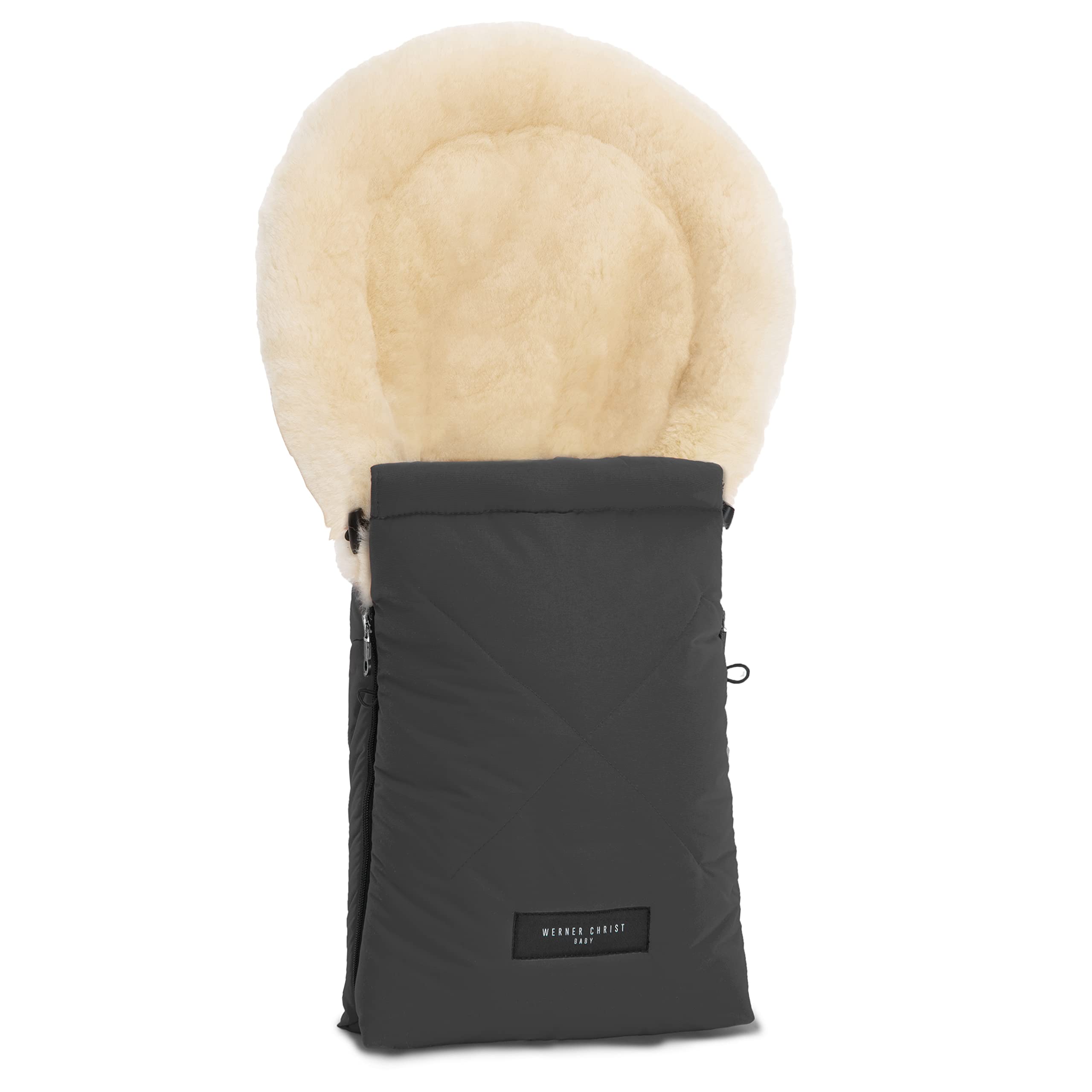 CHRIST Saco cubrepiernas Oslo de Piel de Cordero para capazo o Carrito de bebé de Werner Baby –Universal (78x33 cm) para Invierno de curtido Medicinal, en Gris Stone