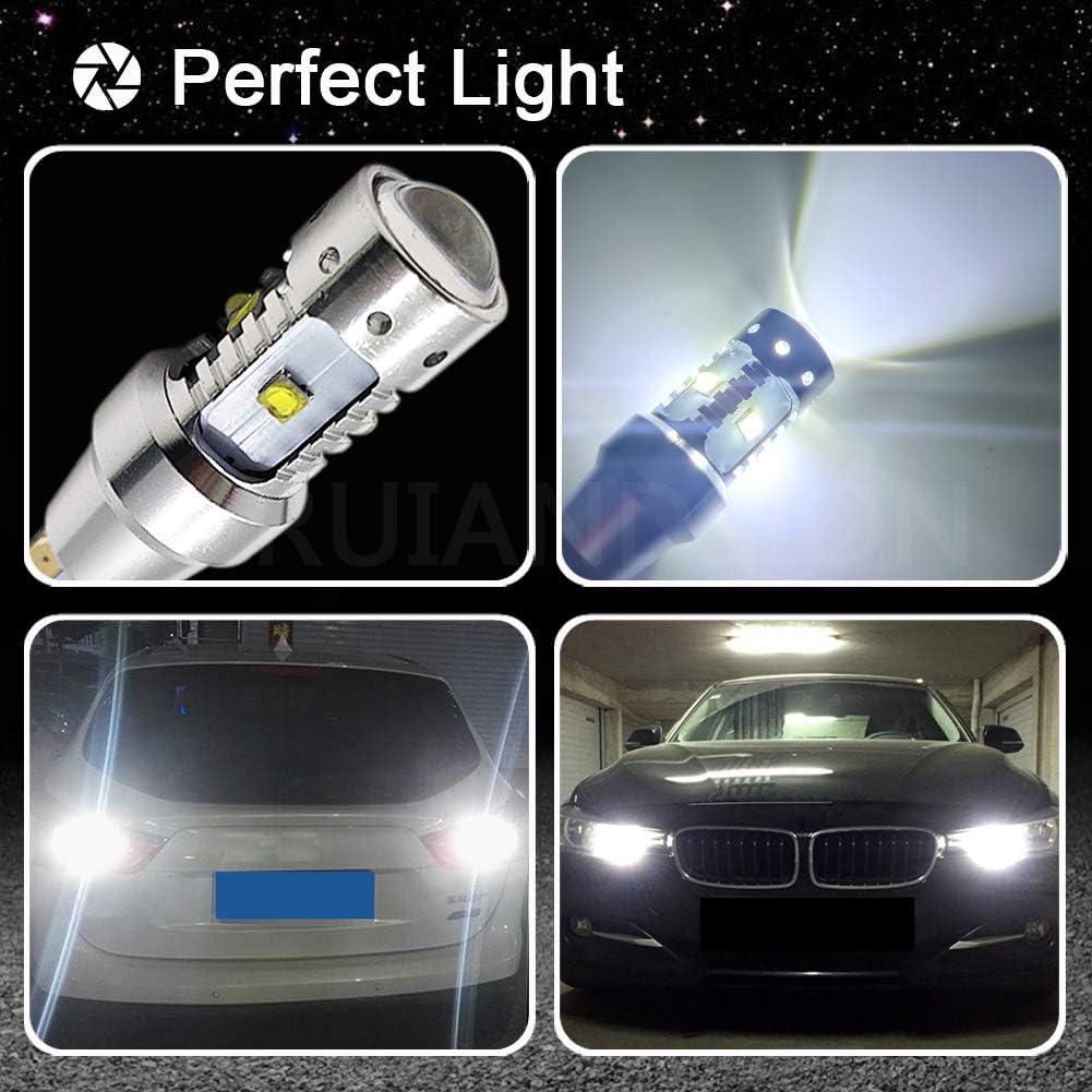 Ruiandsion 2pcs T15 W16W 921 912 30W CANBUS ERROR FREE 12-24V CREE Chipsets LED Bulbs for Back Up Reverse Lights 360-Degree Shine Lens 6000K Xenon White