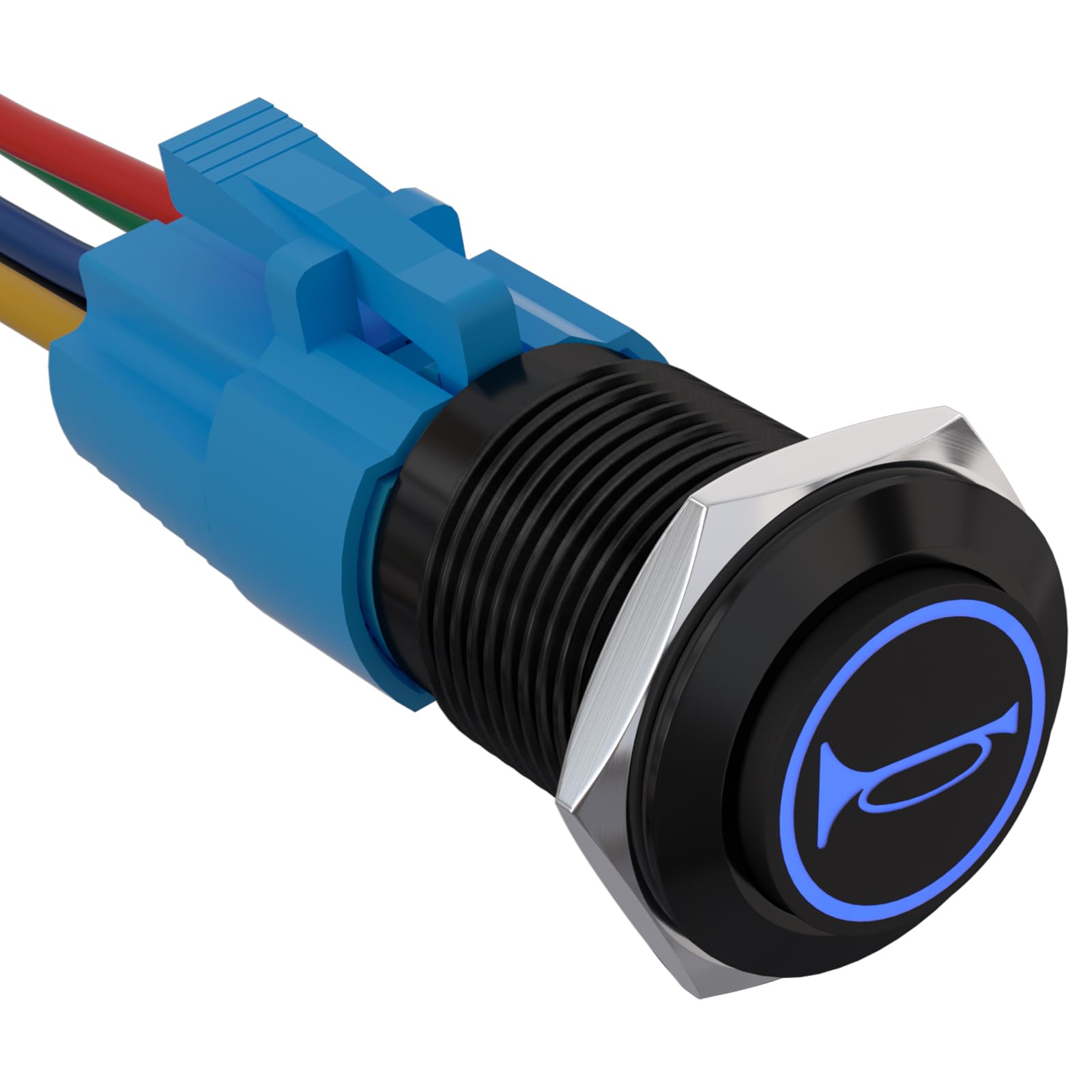 APIELE 19mm 12V Momentary Speaker Horn Push Button Toggle Switch 3/4" Mounting Hole 1NO 1NC SPDT with Pre-Wiring Socket for Car Auto Motor Aluminium Alloy (Blue/Black Shell)