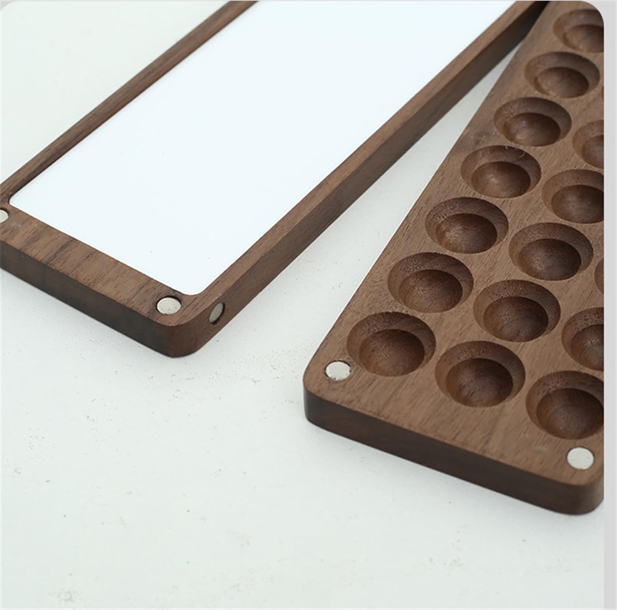Drewniana paleta akwarelowa, pudełko na gwasz, czarny orzech, podróżna paleta akwarelowa, paleta farb akwarelowych, paleta farb (24 siatki)