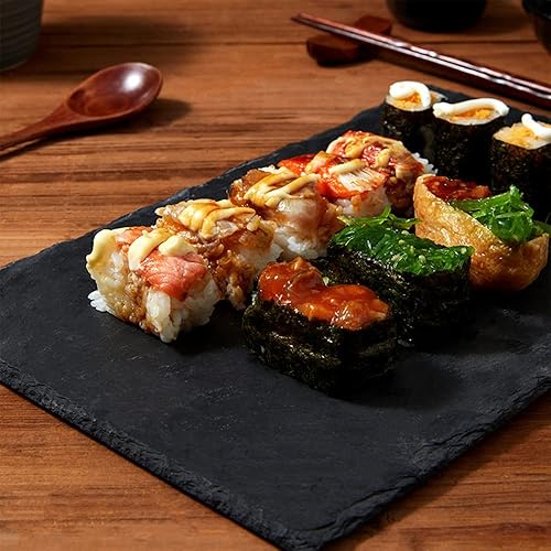 Miniatura 5 de GKICG Paquete de 4 tablas de queso de pizarra, bandeja de piedra de pizarra negra de 12 x 8 pulgadas con borde natural para queso, carne, aperitivos