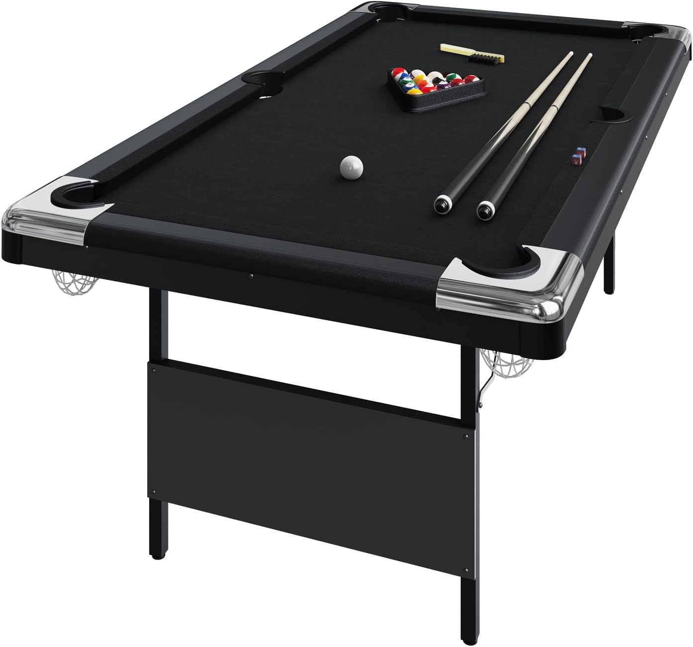 6-7 Ft Portable Pool Table, Mesa De Billar para Adultos, Foldable Pool Table, Billiard Tables Set Includes Full Set of Balls, Chalk, 2 Cues & Brush for Game Rooms Apartments Offices Black 7FT