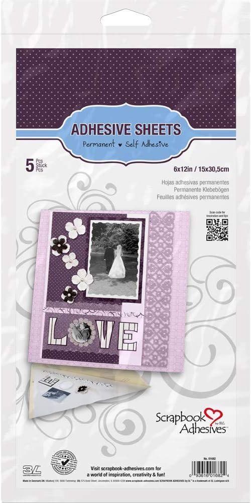 3L Scrapbook Adhesives Adhesive Sheets, 12-Inch x 12-Inch, 5-Pack